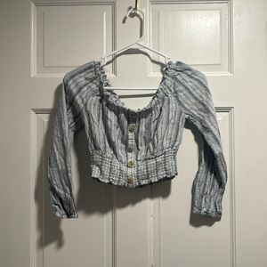 Small blue Aeropostale off the shoulder, crop top with buttons